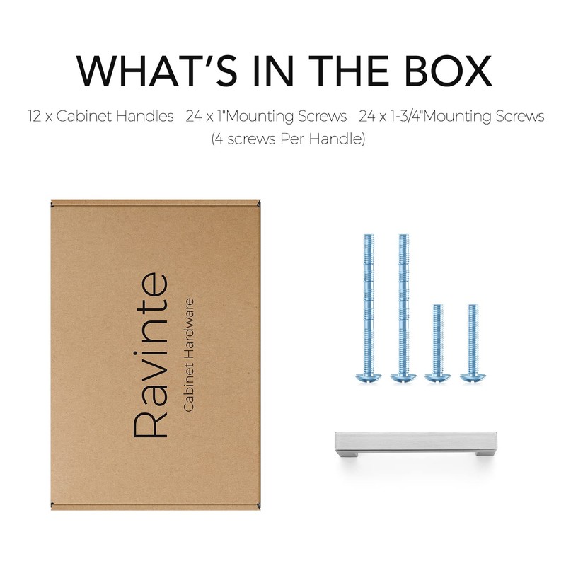 Ravinte 12 Pack 3-1/2 Inch Kitchen Square Cabinet Handles Satin