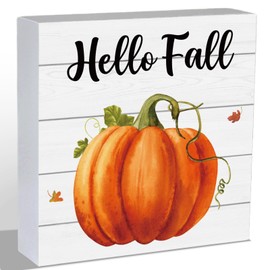 Fall Decorations for Home Fall Decor Pumpkin Home Room Table Wood Box Sign Rustic Wooden Shelf Desk Office Decor Season Sign House Warming Gifts 5.9 x 5.9 Inch