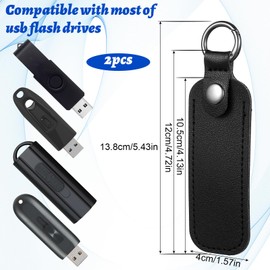 Ymapinc 2 Pcs Leather USB Flash Drive Holder, Flash Thumb Drive Case, Portable Storage Carrying Case with Keychain Travel Key Chain