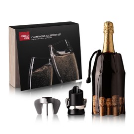 Vacu Vin 38899606 Champagne Accessory Set 3 Pieces - Champagne Cooler, Champagne Stopper and Pourer, Champagne Opener, Black