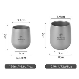 TOMSHOO Insulated Double Wall Drink Cup Camping Titanium Water Cup for Camping Hiking