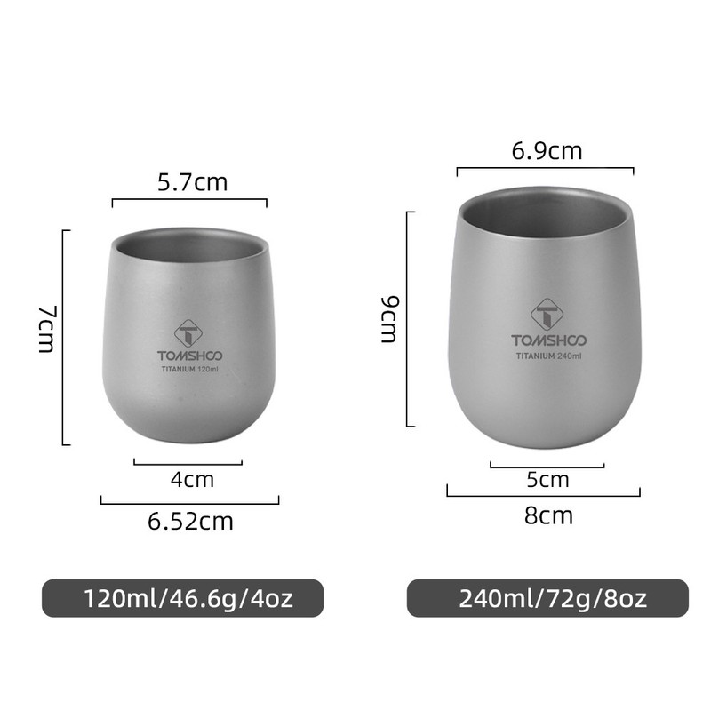 TOMSHOO Insulated Double Wall Drink Cup Camping Titanium Water Cup
