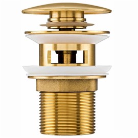 Universal Drain Fitting for Washbasins and Washbasins, Modern Pop-Up Click Clack Valve, Drain Valve with Overflow, Brass, Stainless Steel, Golden (Overflow)