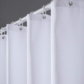 Furlinic Waffle Shower Curtain White Extra Long Curtains Liner Made of Waterproof Weighted Fabric with Hooks 71x84 Inch.