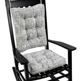 SINOSSO Rocking Chair Cushion Set with Thick Padding, Back Pillow & Seat Cushion with Ties, Modern Interwoven Style Indoor Living Room Rocker Chair Pads for Elderly Sitting, White-Gray