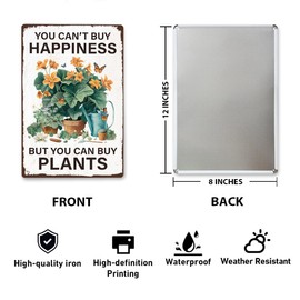 Funny Plant Garden Decor Metal Sign, Vintage You Can't Buy Happiness But You Can Buy Plants Sign Wall Decorations for Garden Backyard Home Outdoor 12 x 8 Inches