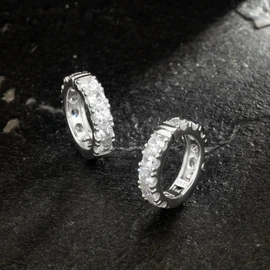 KRKC & CO Zirconia Earrings, Eternity, Men's, Fake Earrings, Silver 925, Width 0.6 inches (15 mm), Ear Cuff, CZ Diamond, Hoop Earrings, Non-Hole Earrings, Both Ears, Stylish, Hypoallergenic Metal,