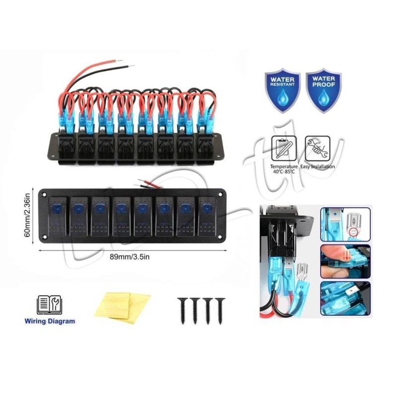 LLD_TK 8 Gang Switch Panel Dash Toggle Rocker Switch Boat