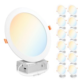PARMIDA (12 Pack) 8 Inch Ultra-Thin LED Recessed Ceiling Light with Junction Box, 5CCT Color Selectable 2700K/3000K/3500K/4000K/5000K, 18W, Dimmable Canless Wafer Slim Panel Downlight, IC Rated, ETL