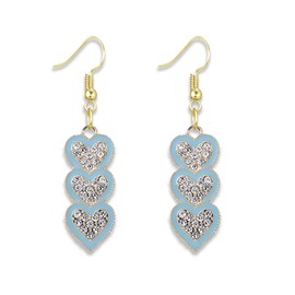Three Heart Earrings for Women Dainty Bling Crystal Sparkling Full Clear Love Rhinestone Drop Dangle Earrings Fashion Stud Earrings Fashion Gift Party Jewelry (Light Blue Dangle)