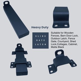 Slide Gate Latch, Heavy Duty Latch Lock with Padlock Hole, Suitable for Wooden Fences, Barn Door Lock, Outdoor Latch, Fence Gate, Courtyard, Shed Lock,Cottages, Cabinet, Matte Black (Style 1-M1-set 2)