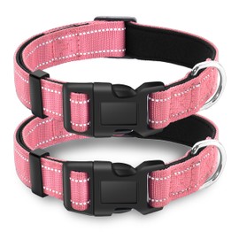 LIEVUIKEN 2 Pack Reflective Dog Collar with Safety Locking Buckle, Adjustable Soft Breathable Comfortable Nylon Pet Collar for Small, Medium and Large Dogs, 5 Sizes