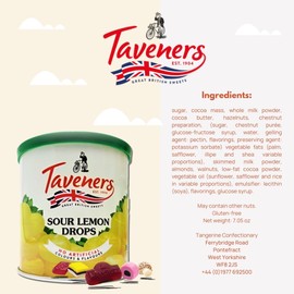 Taveners Sour Lemon Drops - Lemon Candy Drops for Candy Lovers - Hard Candy Lemon Flavor in Handy Cup Holder Tin - Lemon Hard Candy as British Sweets - Traditional Sour Lemon Fruity Candy (7.1 oz)