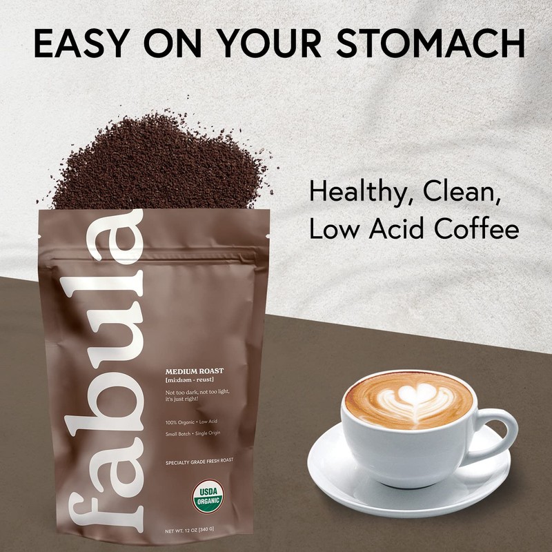 Fabula Low Acid Coffee, USDA Organic Ground Coffee Medium Roast