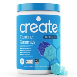 Create Creatine Monohydrate Gummies for Men & Women, Boost Focus, Strength, and Endurance, Anti-Melting Formula, Vegan, Gluten-Free, Non-GMO, 1.5g of Creatine per Gummy (Blue Raspberry)