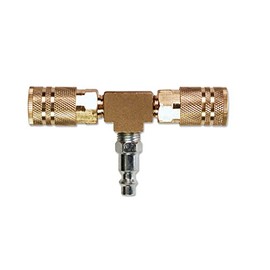 Primefit M1404-4 2-Way T-Style Air Manifold with Industrial 6-Ball Brass Couplers, 1/4"