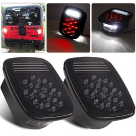 2 luces traseras universales ahumadas con 39 luces traseras de señal LED con placa de matrícula y luces de marcha atrás de marcha atrás para camiones planos, parada de freno, luces traseras para