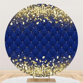 Renaiss 7x7ft Royal Blue Diamonds Round Backdrop Cover Gold Blue Prince Theme Birthday Baby Shower Circle Photography Background Navy Golden Royal King Bday Party Decors Arch Photo Booth Props