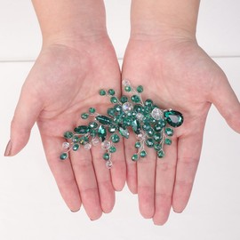 Teyglen Green Crystal Wedding Hair Barrette Bridal Rhinestone Hair Clips for Women Side Headpiece Decorative Hair Accessories Jewelry for Festival Party Prom Head Piece (Peacock Green)