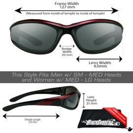Bikershades Motorcycle Riding Sunglasses Safety Black Red Frame Men Women Protective Foam Padded Wind Dust Proof
