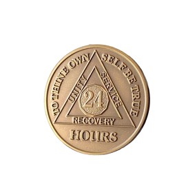 24 Hours AA Medallion 1 Day Premium Serenity Prayer Bronze Sobriety Chip