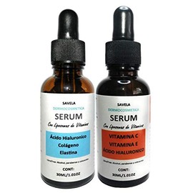 2 Serum Vitamina C, E, cido Hialuronico, Colgeno y Elastina 30 ml, Con Liposomas y extracto de Moringa, Ultra-Hidratante, antiedad, disminuye y evita 
