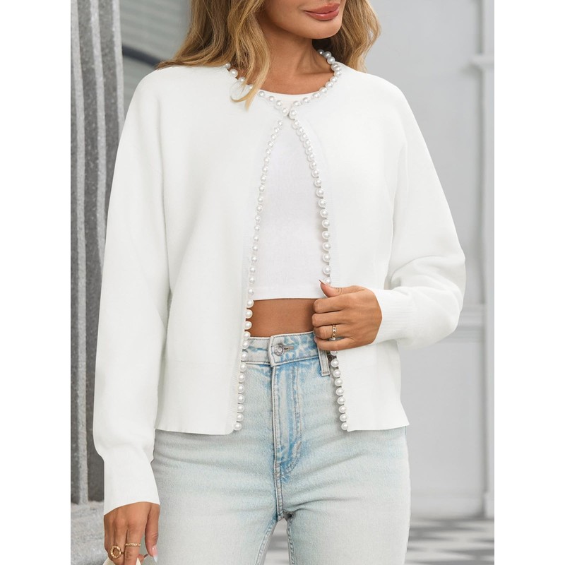 Saodimallsu Womens Fall Open Front Cardigan Sweaters Pearl Long Sleeve