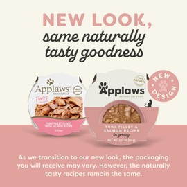 Applaws Natural Wet Cat Food, 10 Count, Limited Ingredient Cat Food Pots, Tuna Fillet with Salmon in Gravy, 2.12oz Pots