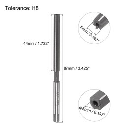 sourcing map Hand Reamers, 5mm H8 Metric Reamer Drill Bit for Metal Wood Hole Reaming, Straight Flute High Speed Steel (HSS) Tool