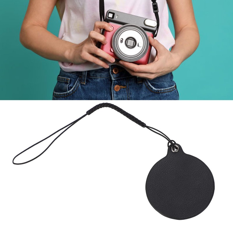 4.7cm Leather Lens Cap Sticker 15cm with String Instant Camera