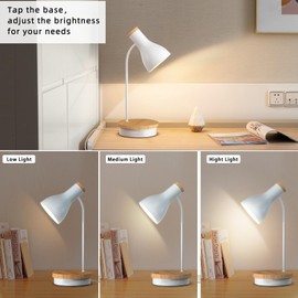 LALISU LALISU Tischlampe Basic LED Leselampe im Klassichen Holz-Design, Schreibtischlampe Augenschutz Tageslichtlampe, Verstellbarem Arm (Wei?-T01)