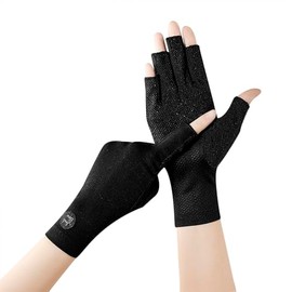 FakeFace Women Nail Art Anti UV Fingerless Gloves Summer Cotton Breathable Sun Protection Gloves Non-Slip Touchscreen Outdoor Gloves for Cycling Driving Hiking Fishing (Black)