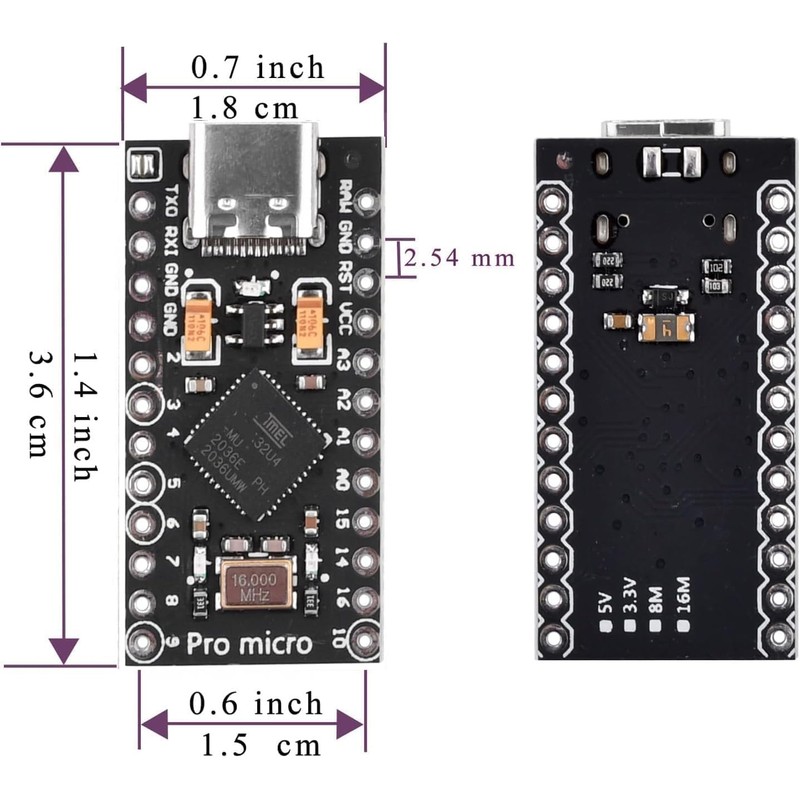 DUBEUYEW Pro Micro 32U4 5V 16MHz Type-C Development Module Board