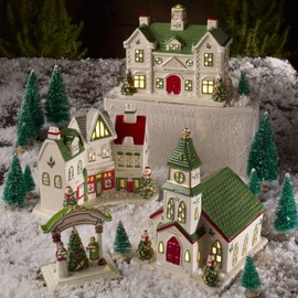 Spode - Colección de árbol de Navidad en miniatura, iglesia de pueblo de Navidad, decoración figural, LED, mide 6.5 pulgadas, hecha de dolomita