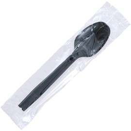 Nagao 200818 Disposable Spoons, 6.3 inches (16 cm), Black, Individually Wrapped, Set of 100