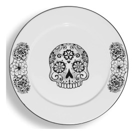 Esmalte Morillas Plato En Peltre Con Diseño De Calavera Con Flores (27 Cm)