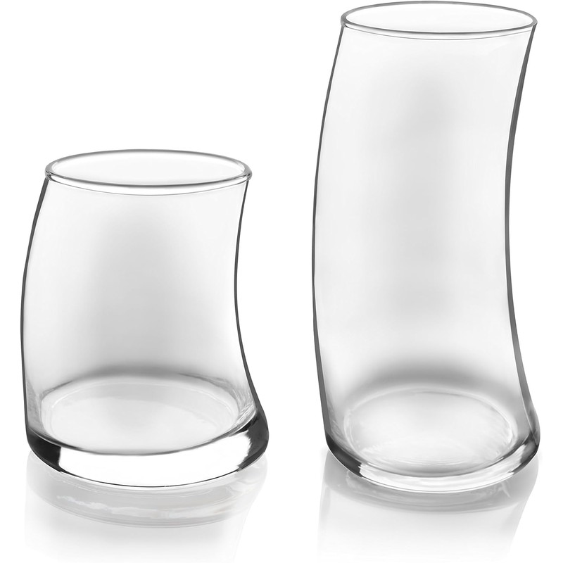 Libbey Swerve Drinking Glasses Set of 16, Chip-Resistant Tumbler and