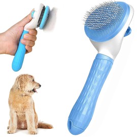 Dog Brush Cat Grooming Comb Self-cleaning Pet Slicker Brushes Dogs Grooming Tool with Cleaning Button Cat Shedding Tools for Long Short Haired Dog Cats Remove Loose Fur Undercoat Tangled Brush (Blue)