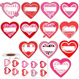 600Pcs Valentine's Day Tag Stickers 2IN Heart to & from Gift Name Tag Self-Adhesive Labels for Holidays and Birthdays Decoration 12 Design