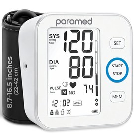 Paramed Blood Pressure Monitor - Bp Machine - Automatic Upper Arm Blood Pressure Cuff 8.7-16.5 inches - Large LCD Display 120 Sets Memory - Device Bag & Batteries Included