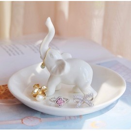 Titanape Birthday Gifts for Women - White Elephant Ring Holder Dish for Jewellery Stand - Unique Gift for Her Engagement Wedding Christmas Mother's Day | Ceramic Trinket Dish Elephant Gifts for Women