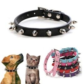 Spike Collar for Dogs, Spiked Cat Collar, Puppy Collar Boy Spiky Stud Studded Rivet Pu Leather Mushroom Pet Collars Adjustable for XXS XS Small Medium Breed,Black M