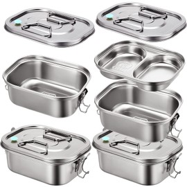 Romooa 2 Pieces Metal Bento Box for Adults Metal Lunch Box Stainless Steel Bento Containers Leakproof Dual Tiers Lunch Container With Airtight Valve Handle Dishwasher Safe(Medium)