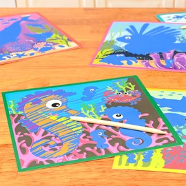 READY 2 LEARN Magic Scratch Paper - Sea Life - 10 Vibrant Scenes - Scratch Art for Kids - Reveal Colorful, Underwater Designs
