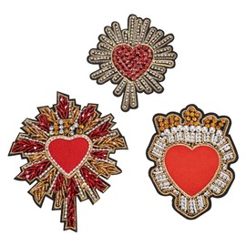 INFUNLY Rhinestone Beaded Heart Patch Sew on Heart Patches for Clothing Christmas Red Decorations Applique Bright Crystal Patches Rhinestones Applique with Beads for DIY Apparel Clothes Christmas