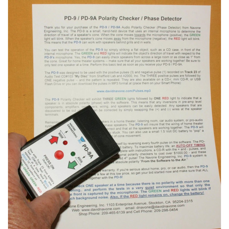 NEI PD-9 Polarity Checker Self-Test Auto-Off Audio Speaker Tester +