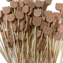 100 PCS Bamboo Cocktail Picks 5inch Bamboo Skewers Food Toothpicks For Charcuterie Drinks Fruit Food Picks (bear)