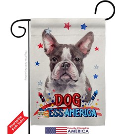 Breeze Decor Patriotic Gray Boston Terrier Garden Flag-2pcs Pack Dog Puppy Spoiled Paw Canine Fur Pet Nature Farm Animal Creature House Banner Small Yard Gift Double-Sided, Made in USA
