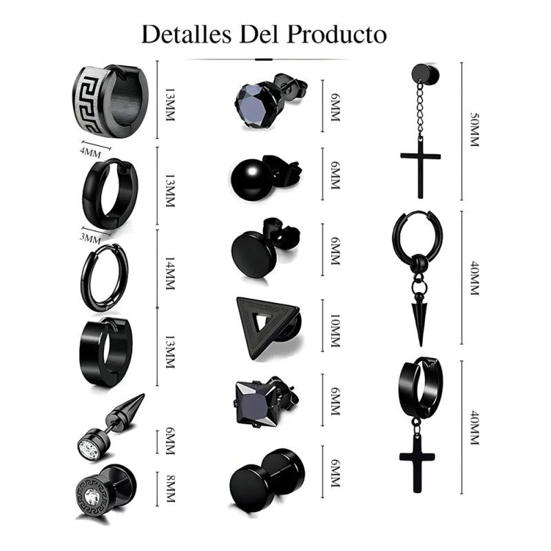 15 Pares Aretes Hombre Piercing Pendientes Acero Inoxidable