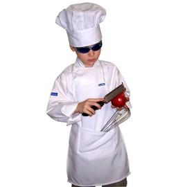 CHEFSKIN Kids Children Set Apron+ Hat M Fits 7-12 White Real Fabric (1)